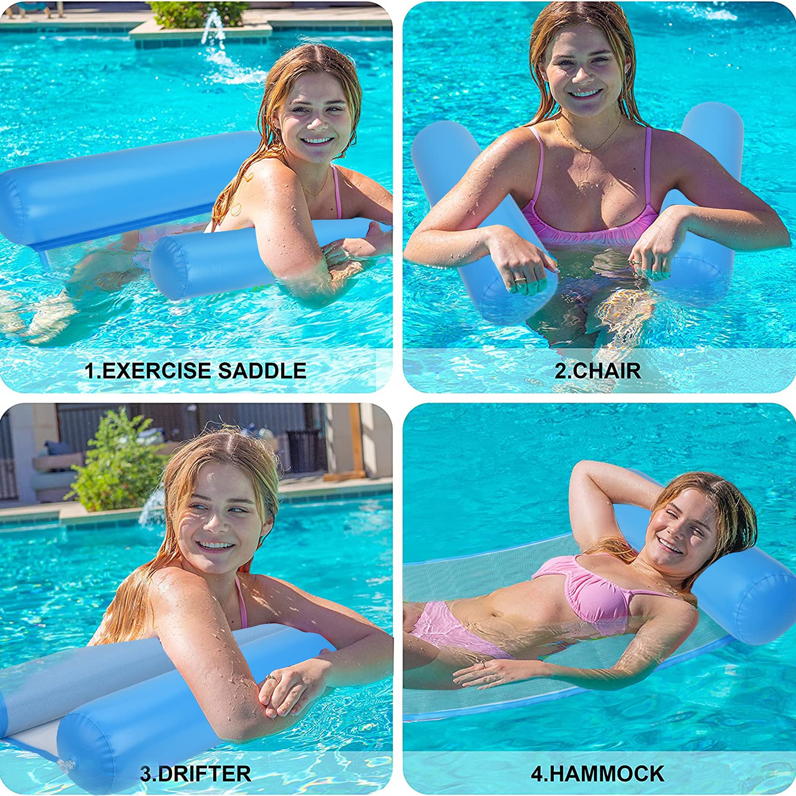 2er-Set Aufblasbare Pool-Hängematten | 4-in-1 Schwimmstuhl, Bis 110 Kg, Mit Luftpumpe – Für Erwachsene & Kinder