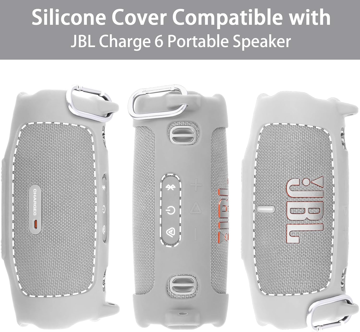 khanka for JBL Charge 6 Waterproof Portable Bluetooth Speaker Silicone Case,Soft Protective Sleeve Cover with Shoulder Strap for JBL Charge 6 Speaker (White) - Image 2