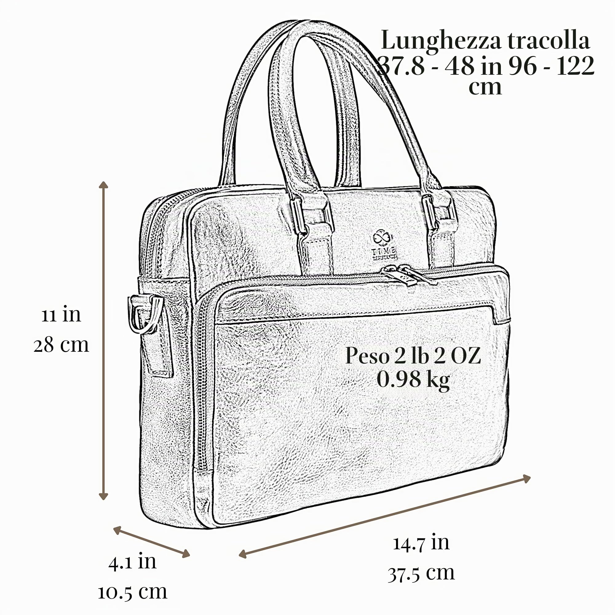 Time Resistance Ventiquattrore Uomo Fatta a Mano in Italia da Esperti Artigiani – Borsa Porta PC Donna con Chiusura a Scatto – Borsa in Pelle da Portare a Mano o a Tracolla