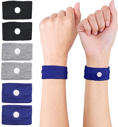 Cozyhealth Muñequera de acupresión antináuseas, para aliviar las náuseas, mareos y vómitos de automóvil, barco, enfermedades de viaje (negrogrisazul