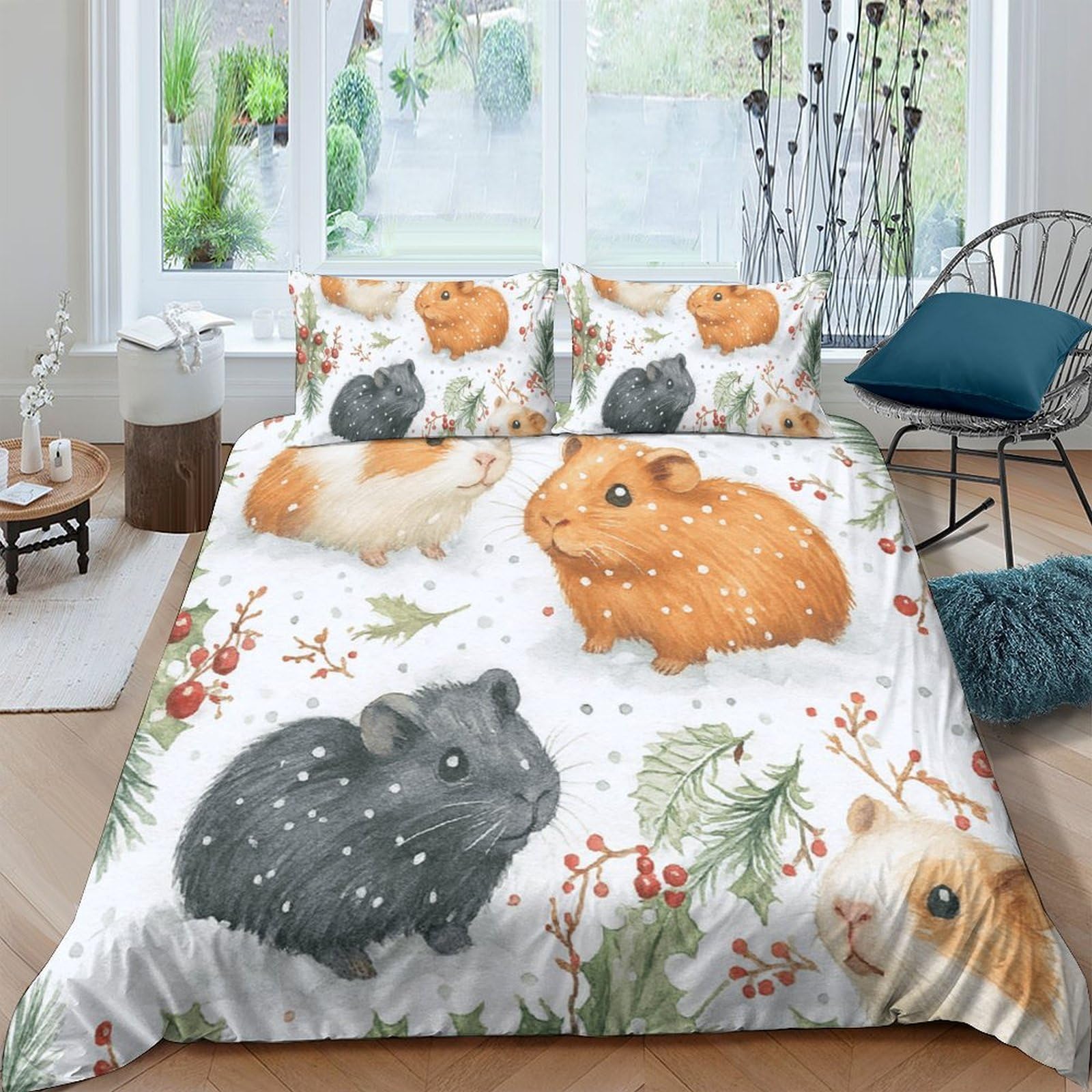Ctjqhvkz Style-6 3D Printed Guinea Pig Fitted Sheet Microfiber Soft Animal Pattern Bed Cover For Bedroom Guest Room Decor Mattress Protection Single（135X200cm）