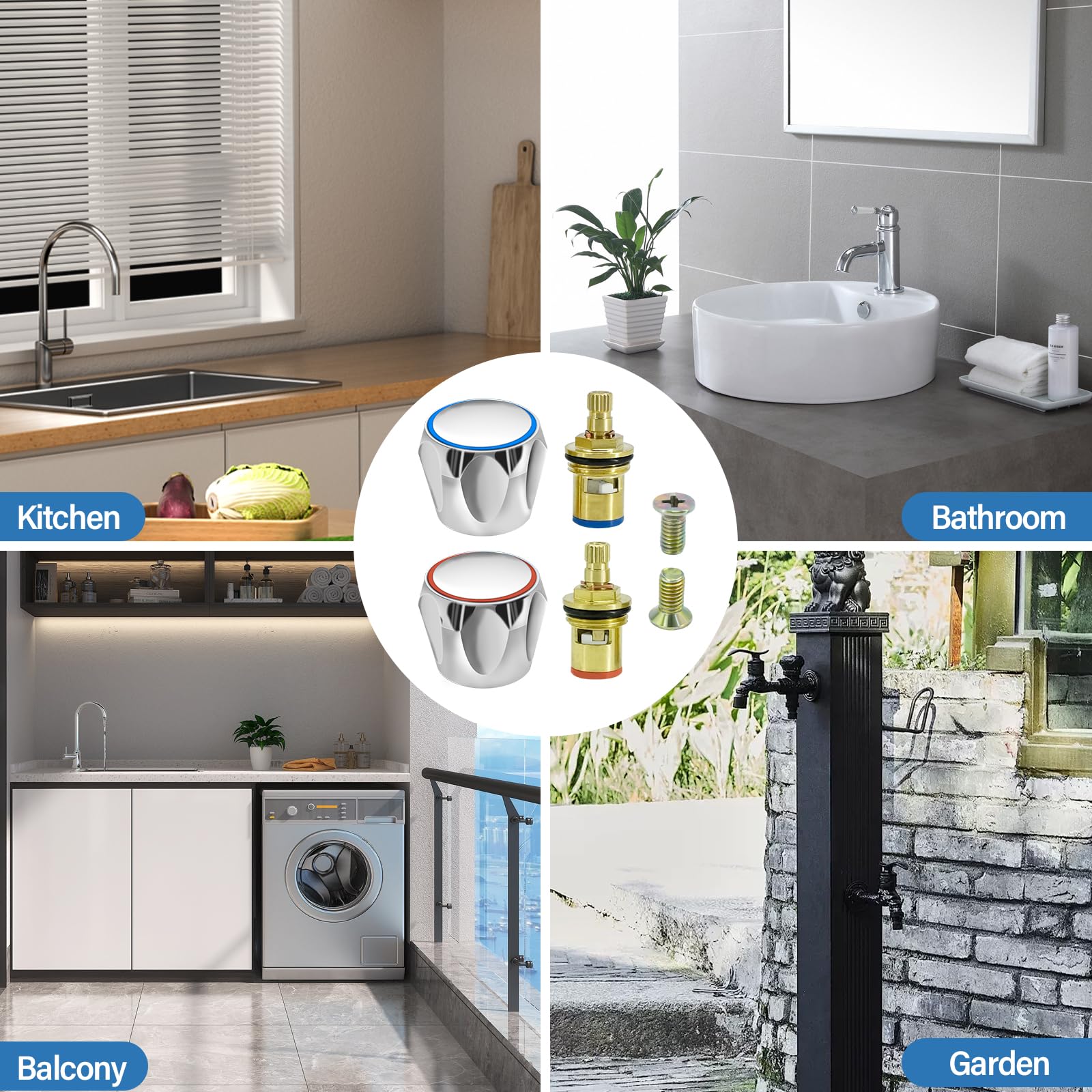 4 Kit de Válvula de Grifo, 1/2" Válvula De Grifo De Baño Interior, Cabezal Ceramico Reemplazo Cartucho, Accesorios de Válvulas de Grifo para Cocina Baño