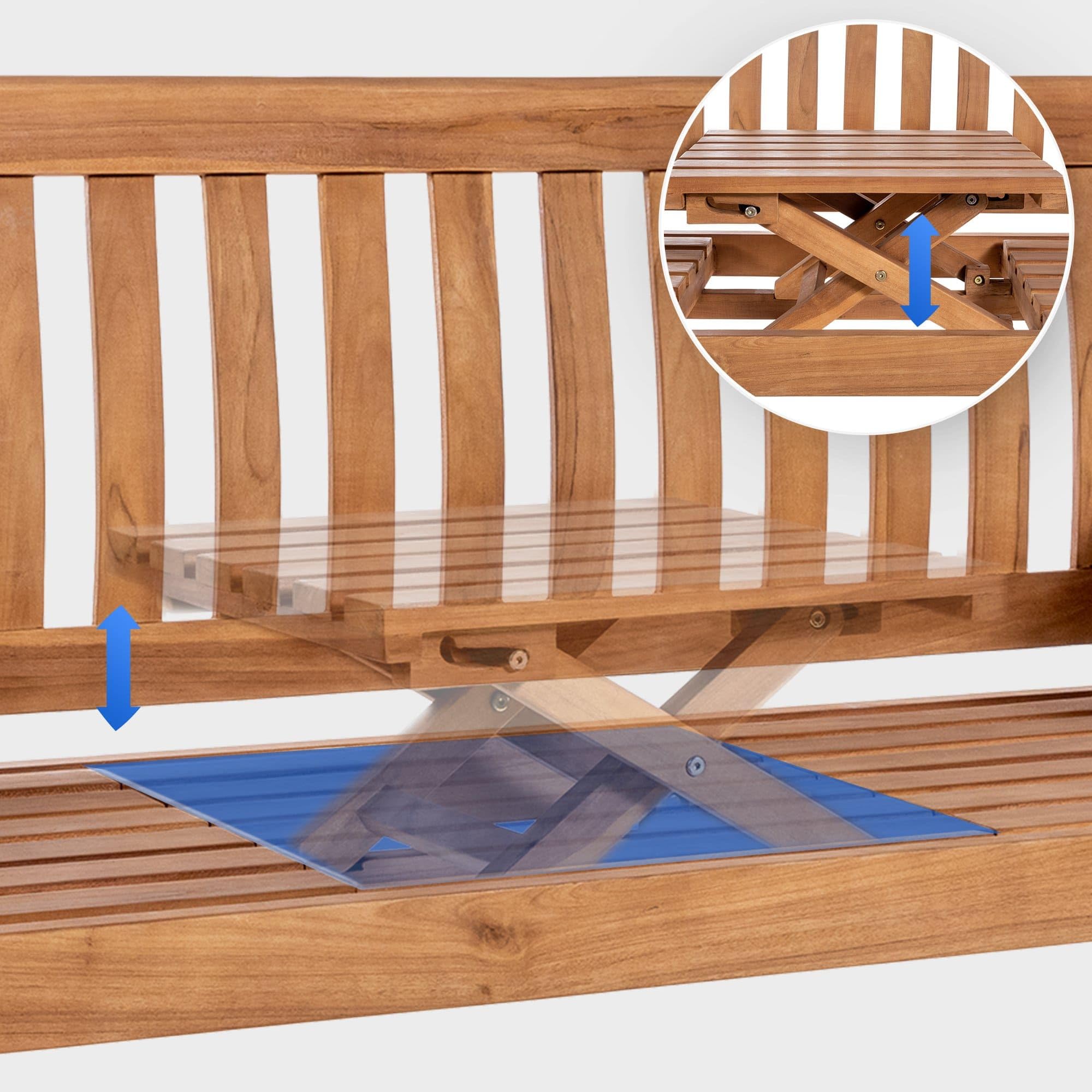 CLP Teakbank Orlando I Wetterfeste Gartenbank Mit Klapp-Tisch, Farbe:Teak, Größe:150 cm
