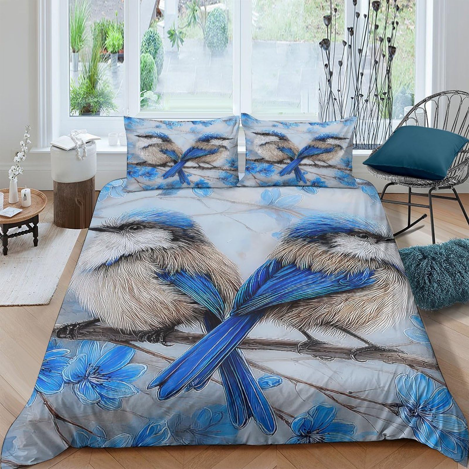 Ctjqhvkz Style-6 3D Printed Blue Birds Fitted Sheet Microfiber Soft Anti-Slip Branch Mattress Cover Bedroom Decor Easy Care Single（135X200cm）