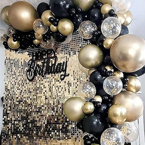 Miniatura 7 de Paready Globos negros y dorados, 60 globos de fiesta negros y blancos de 12 pulgadas, globos de látex metálicos dorados y blancos, globos de helio