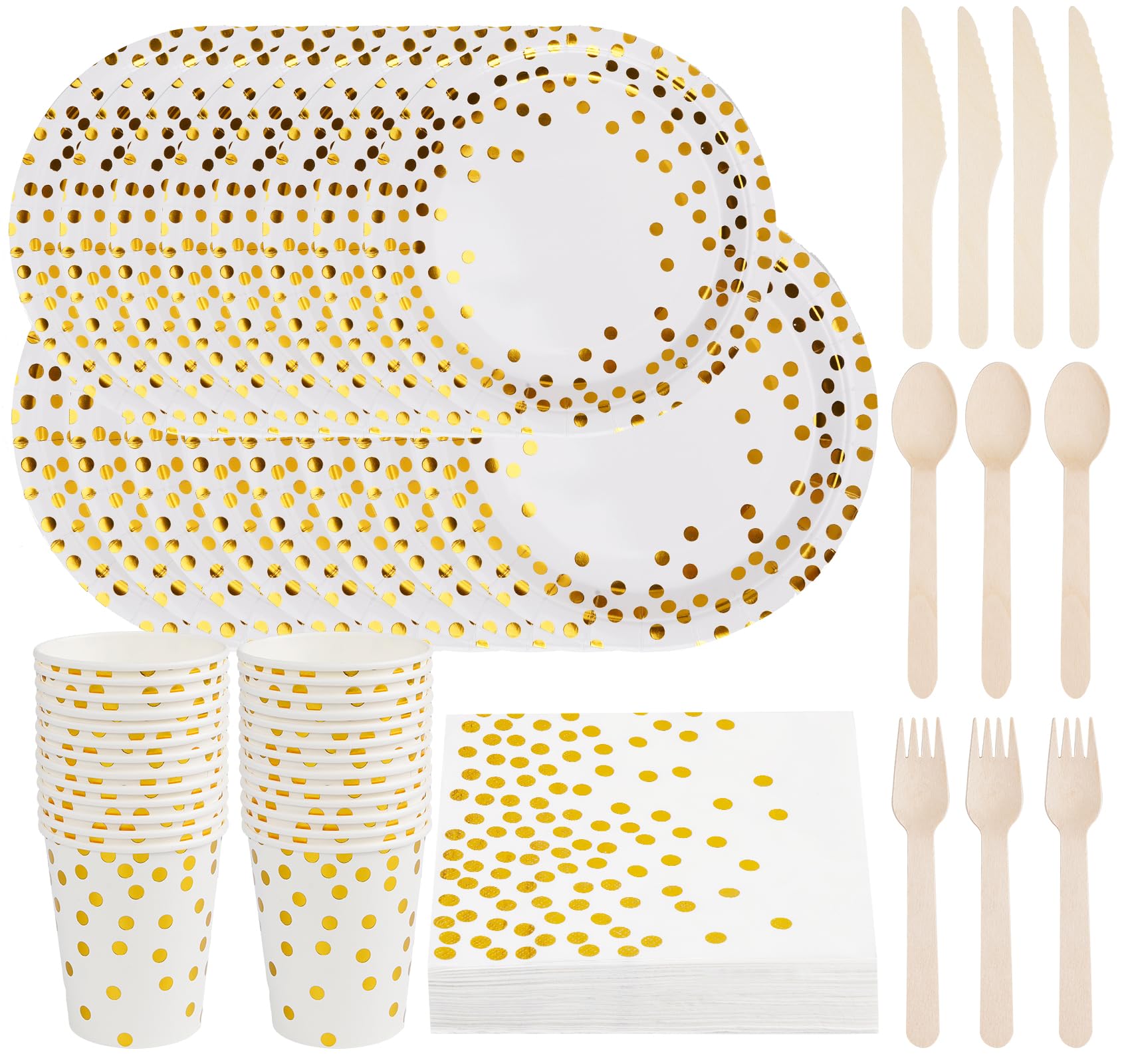 Anstore 200 Pcs Paper Plates Cups and Cutlery Set, 25 Guests Reusable Party Plates, Convenient Wedding Christmas Picnic Tableware Set Including Plate, Spoon, Fork, Knife, Drinking Cups, Napkins