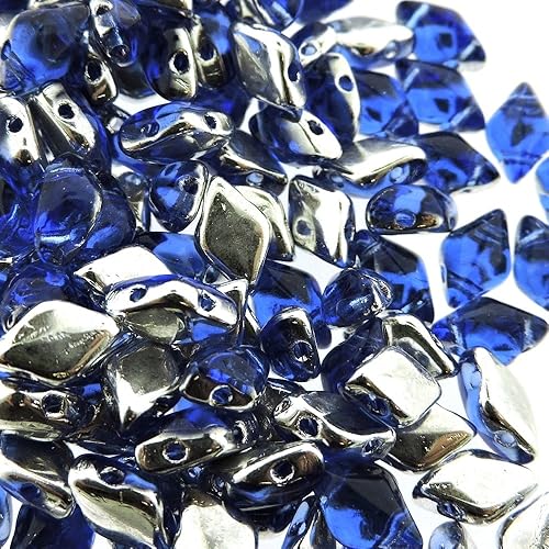 Miniatura 4 de Cuentas de cristal checo GemDuo Beads, cuentas en forma de diamante de 2 agujeros de 0.197x0.315 in, 0.35 oz, zafiro retroiluminado