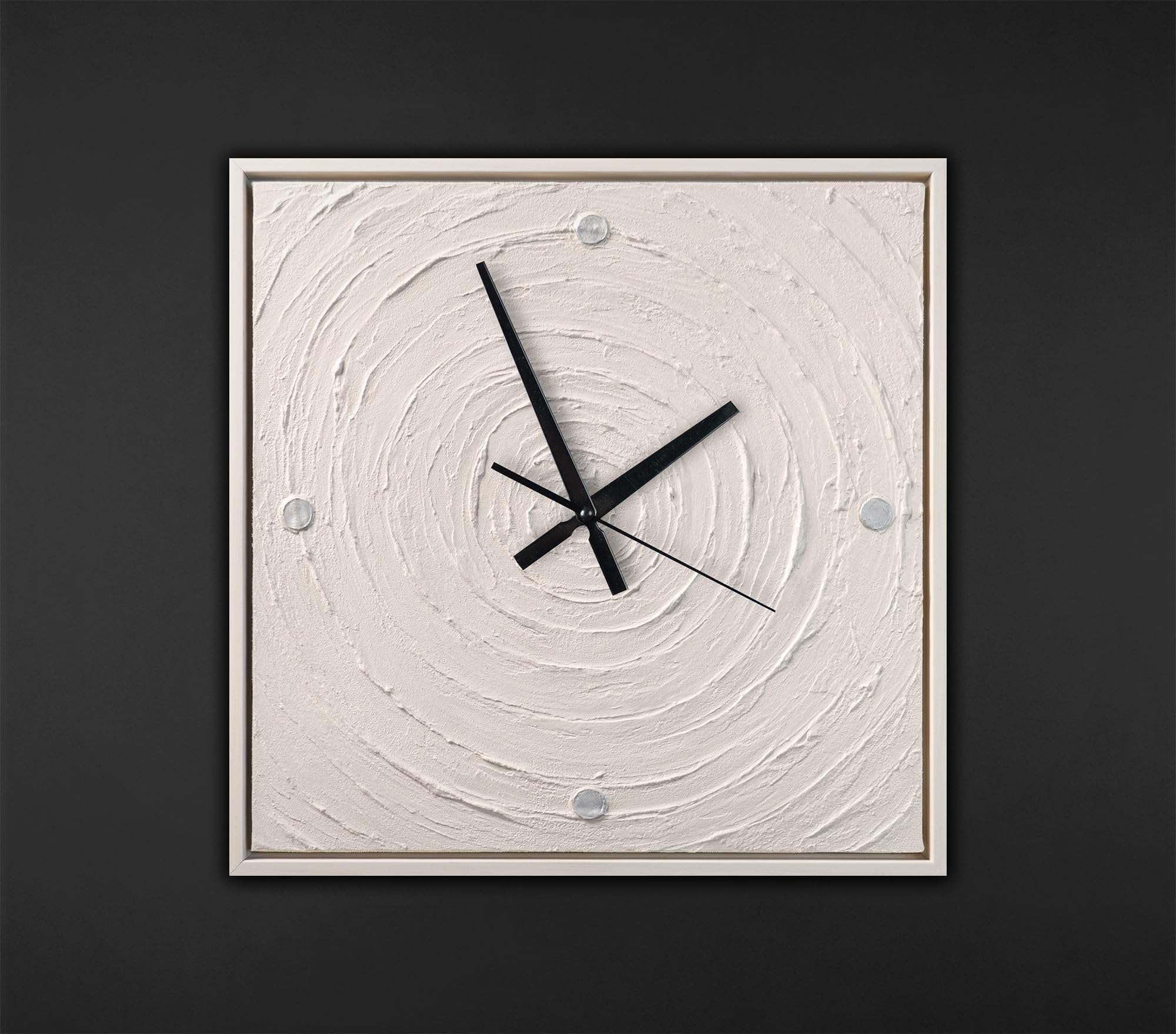 YS Wall Clock Hand Painted 35 x 35 cm - Spiral Cream & White Minimalist Art Gallery