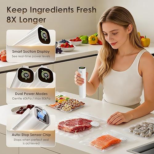 Miniatura 3 de Compact Vacuum Sealer for Food (Contains 30 Reusable Seal Bags) Featuring LED Pressure Display, Ultimate Suction Power, Handheld Vacuum Sealer