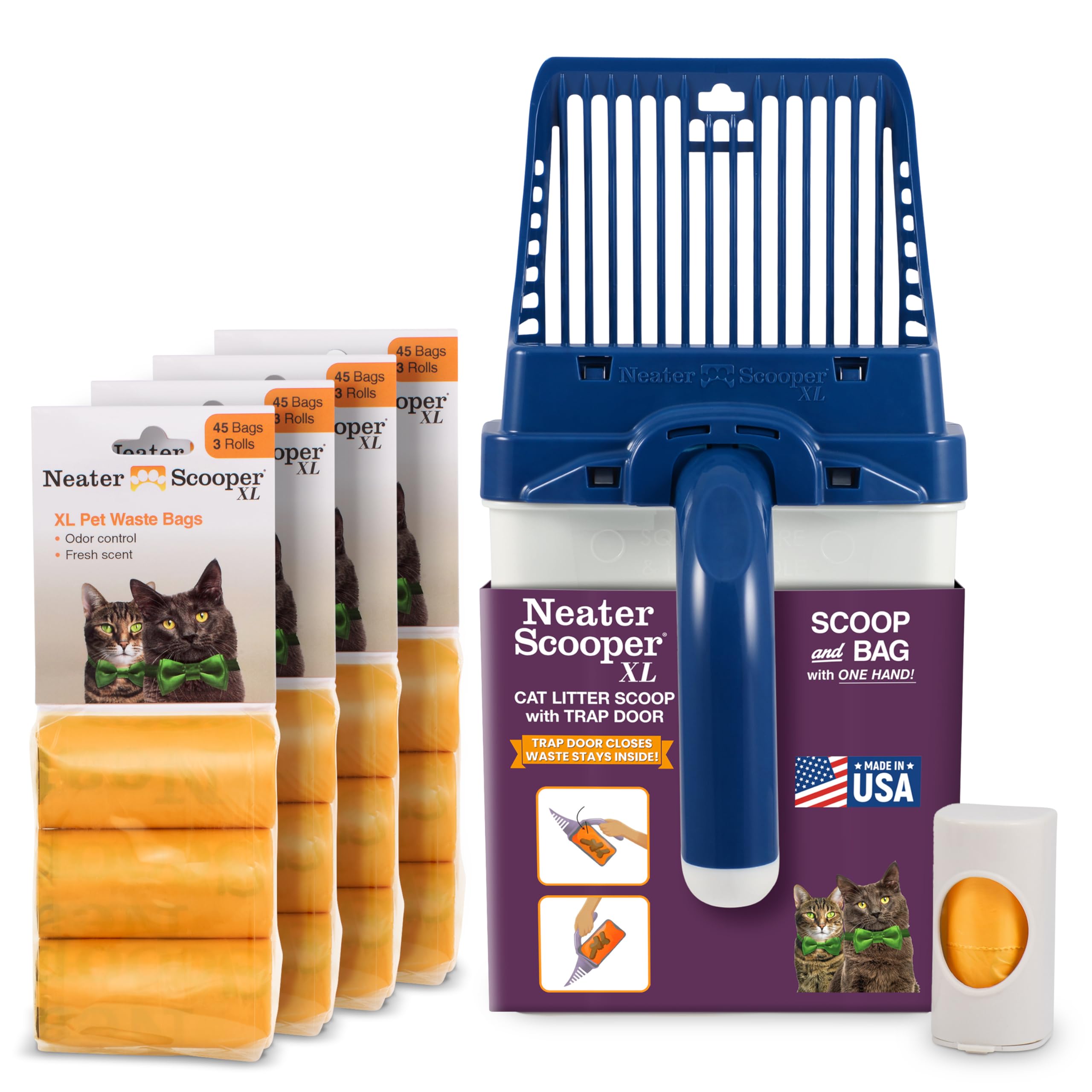 Neater Pet Brands Neater Scooper XL Cat Litter Scoop, 195 Refill Bags – Extra-Large Capacity Mess-Free Cat Litter Scooper with Bag for Large &amp; Multiple Cats, Spill-Proof Litter Box Scooper with Holder