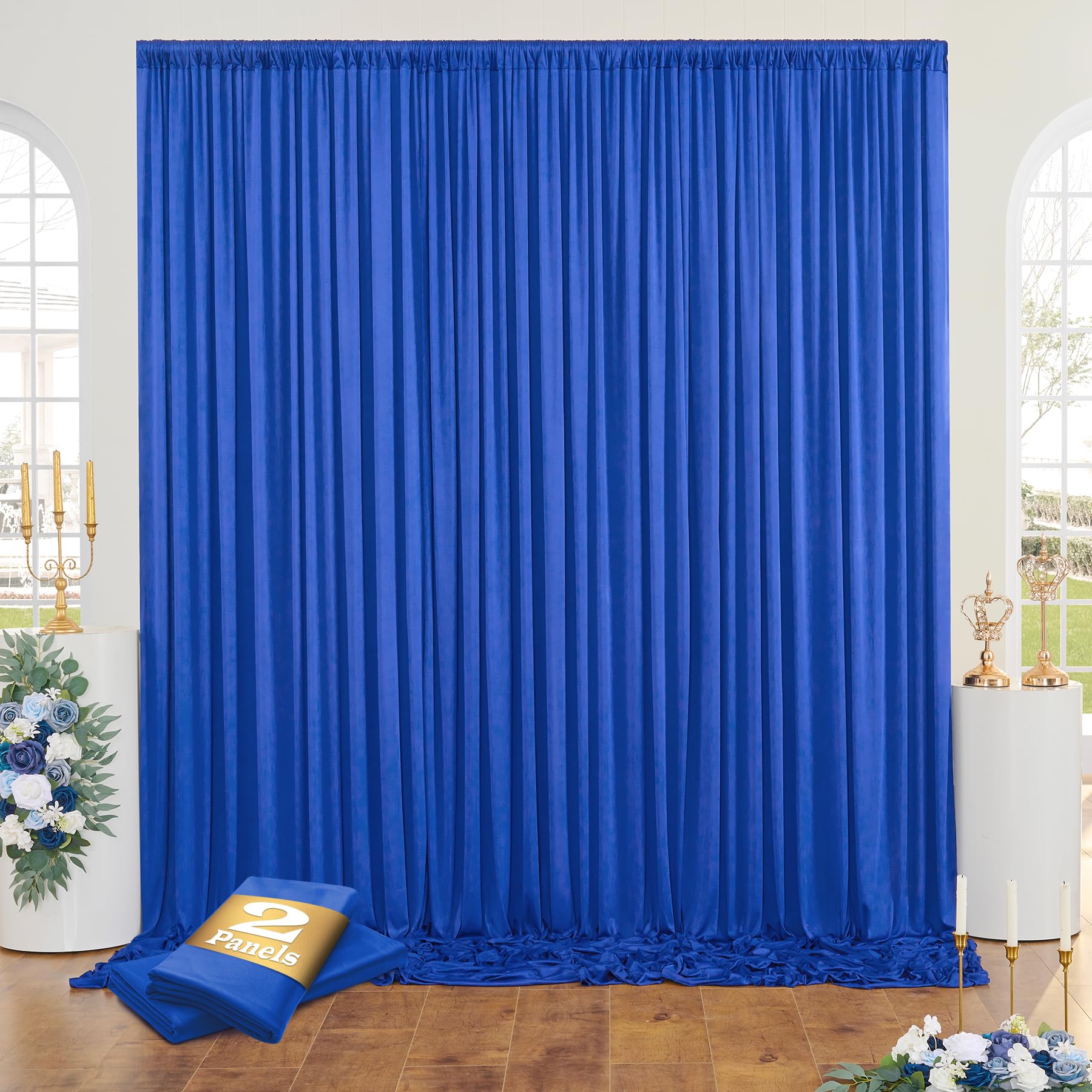 12ft x 10ft Wrinkle Free Royal Blue Backdrop Curtains for Parties, Silky Royal Blue Photo Backdrop Drapes 12FT Long Back Drop Cloth for Wedding