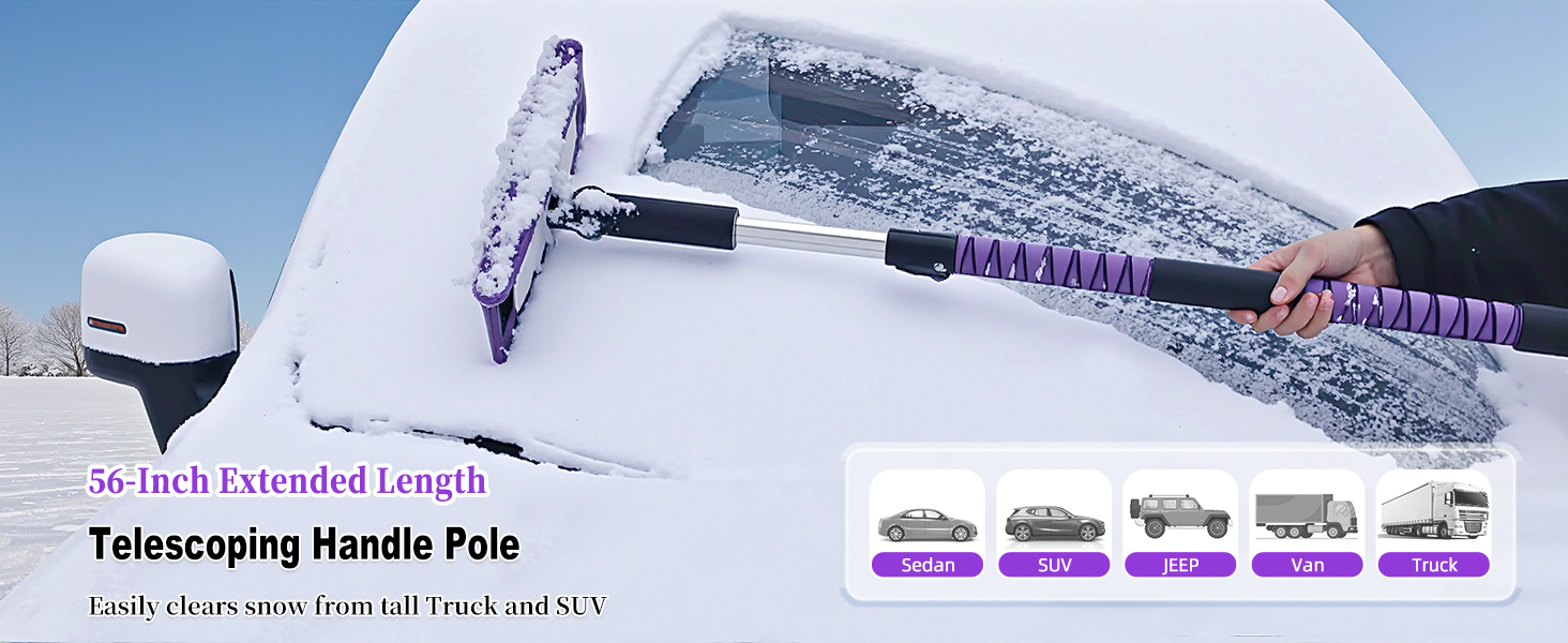 Extendable Car Snow Brush SINTIKI 43" Extendable Snow Brush & Ice Scraper | 180° Pivoting Head With EVA Grip For Cars, SUVs & Trucks Car Snow Removal