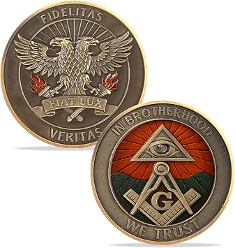 Masonic Challenge Coin - All-Seeing Eye & Eagle Freemasons Commemorative Coins Square and Compass Metal United States Freemasonry Brotherhood Coin Masonic Anniversary Gift