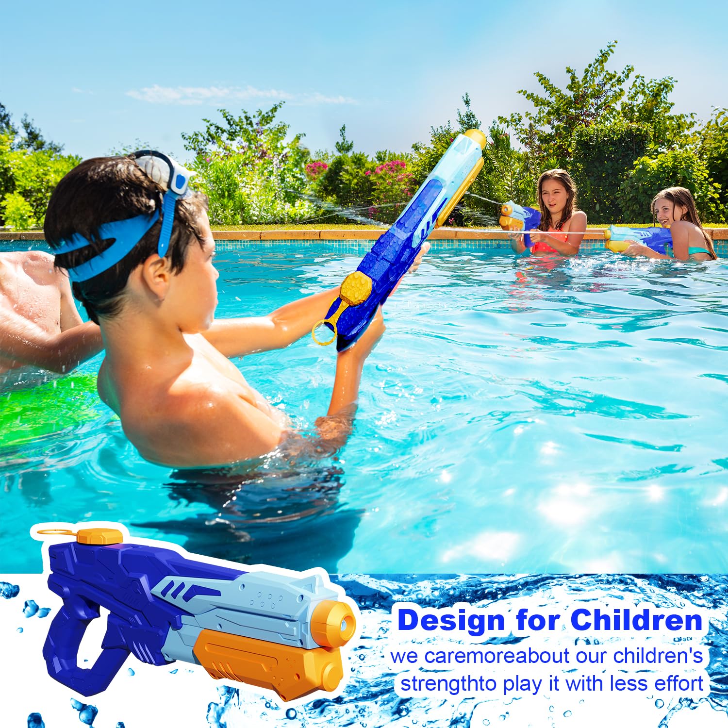 MOZOOSON Pistola ad Acqua per Bambini Adulti, 2 X 750ml Potenti Pistole ad Acqua Water Gun, 8-10m Lungo Raggio Pistola Acqua per Giochi da Spiaggia All 'aperto, Piscina, Ideale per Addestrare Gatti