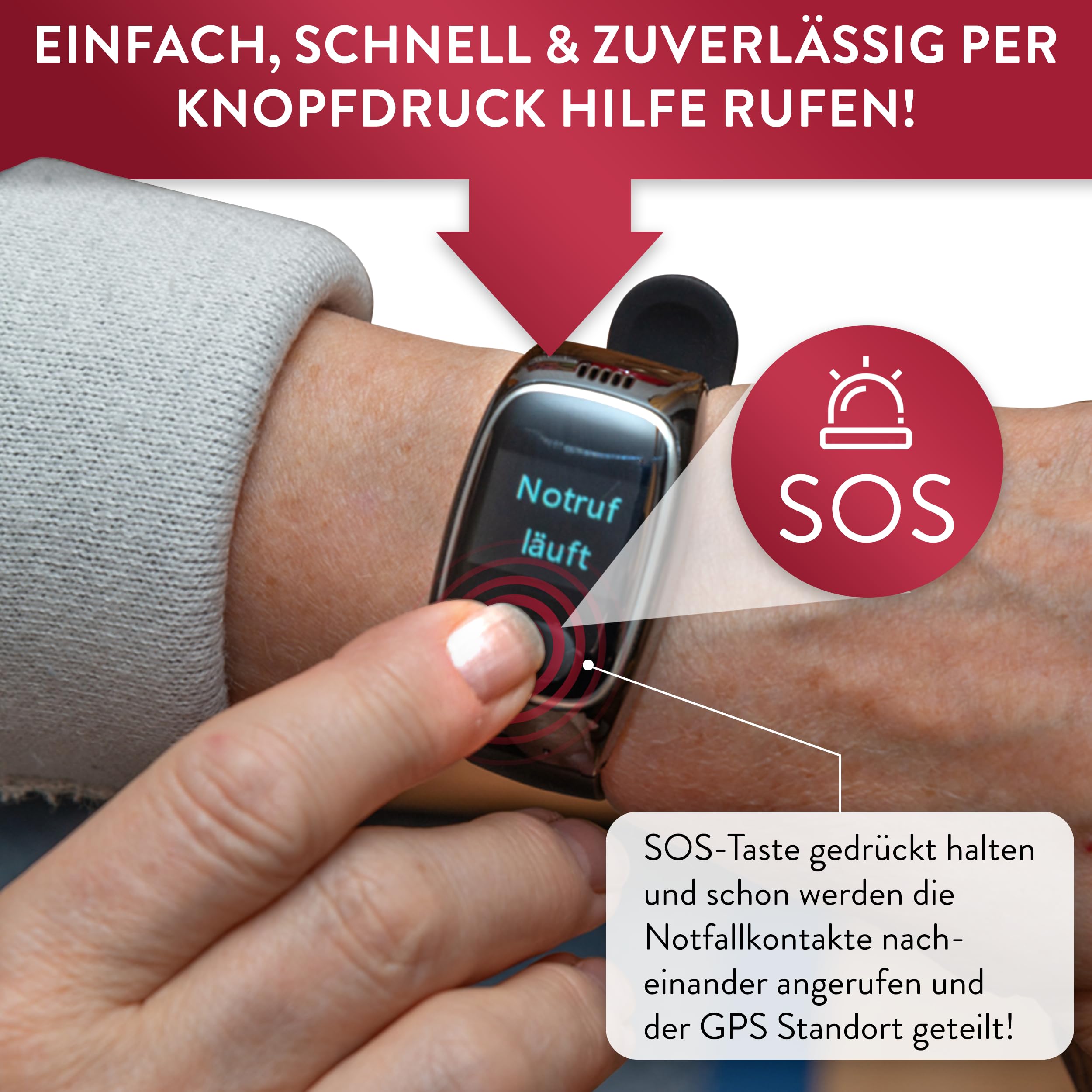 tellimed Solino PRO 4G GPS Senioren Notruf Uhr mit Telefonfunktion, SIM Slot & ohne ABO - Einfache Bedienung & maximale Sicherheit - Seniorenuhr mit Notrufknopf für Senioren & Erwachsene