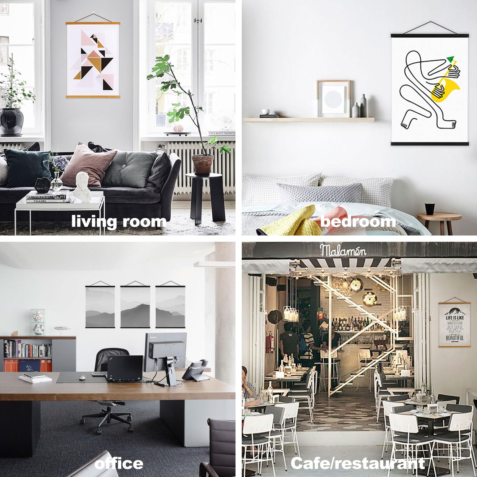 4 Stück A2-Posterrahmen-Aufhänger 42 cm, magnetische Holzposter-Aufhängerschienen, Magnetrahmen-Aufhängeset für 42 x 59, 42 x 30, 40 x 60 Querformat, große Wandkarte (42 cm, Teak, 4 Packungen)