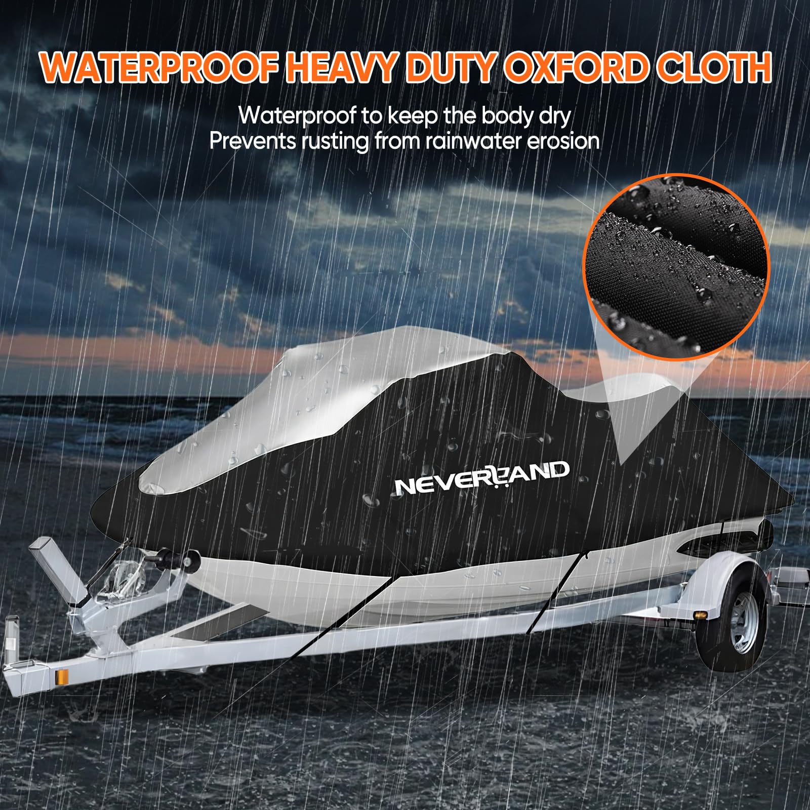 NEVERLAND Trailerable pokrowiec na skutery wodne, 3 siedzenia, wytrzymały, wodoodporny, 210D, z 2 otworami wentylacyjnymi, odporny na promieniowanie UV, pasuje do Yamaha Sea-Doo Kawasaki do 342.9 cm