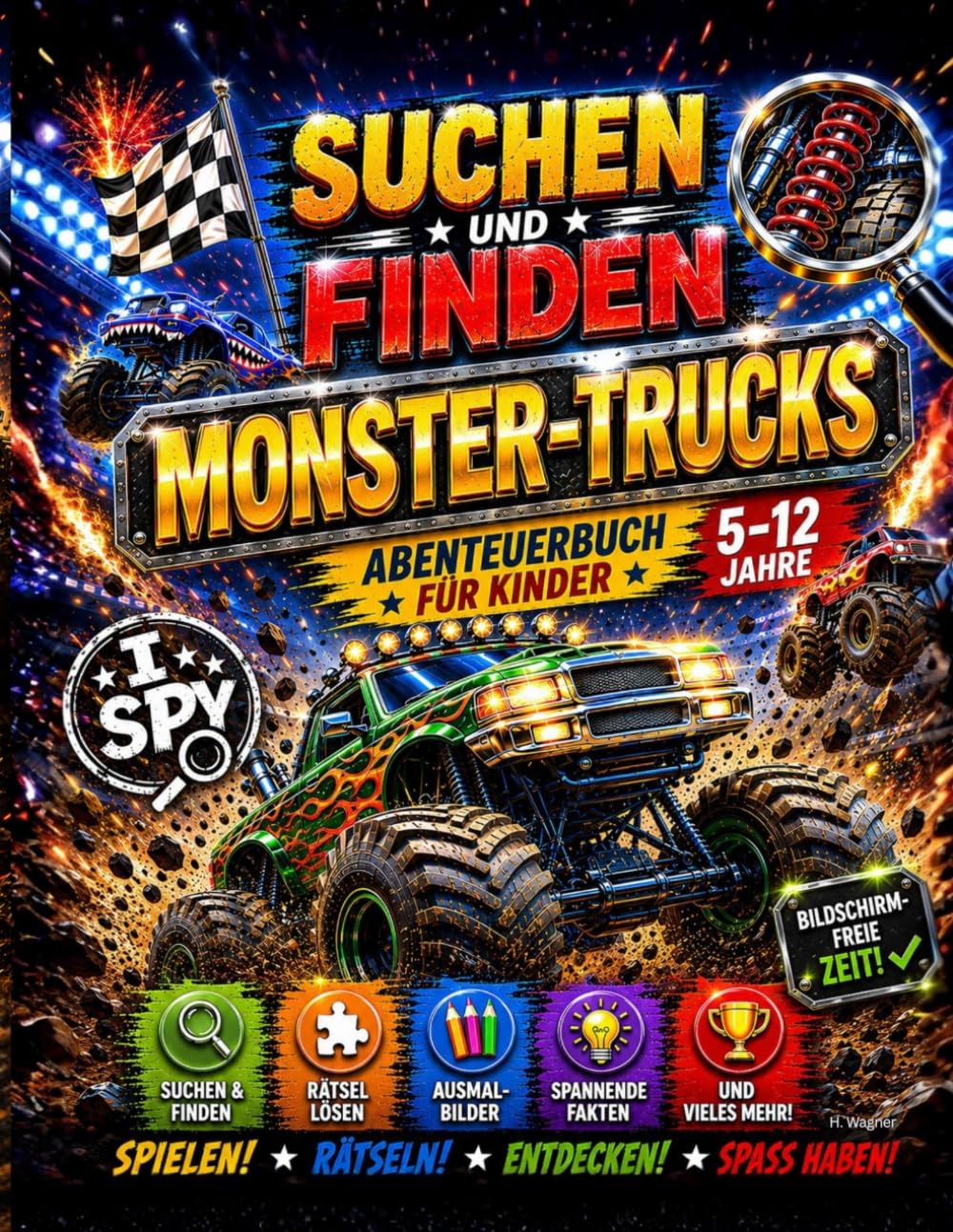 Suchen & Finden - Monster-Trucks: Das ultimative Abenteuerbuch für Kinder | Rätsel, Ausmalbilder & spannende Fakten | 5–12 Jahre (Seek & Find - Activity Book)