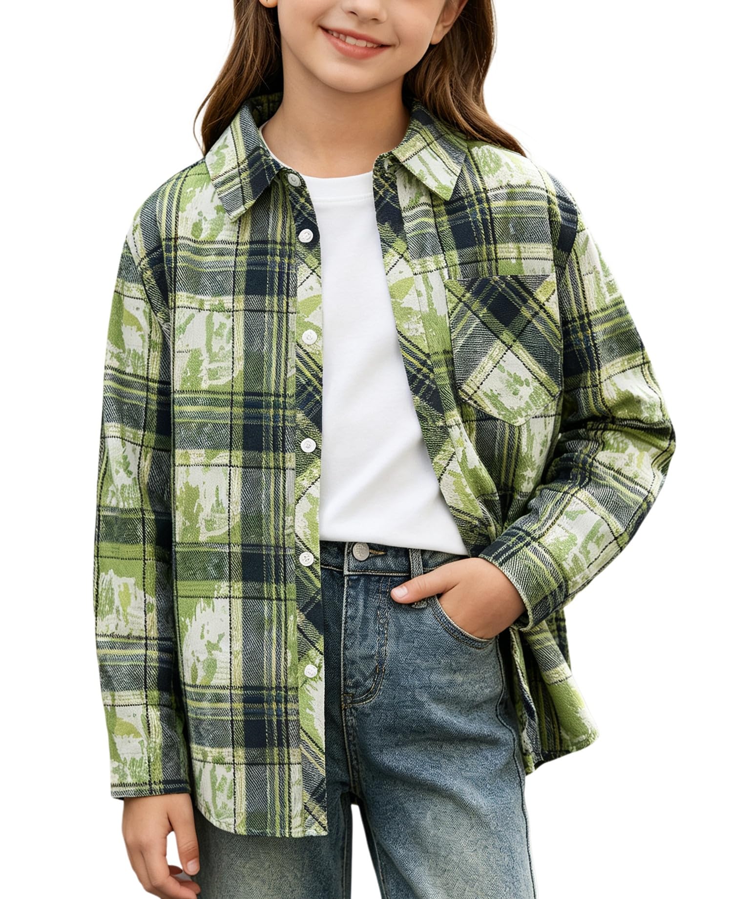 SANGTREE Womens and Girls Long Sleeve Flannel Shirt Plaid Button Down Shirt