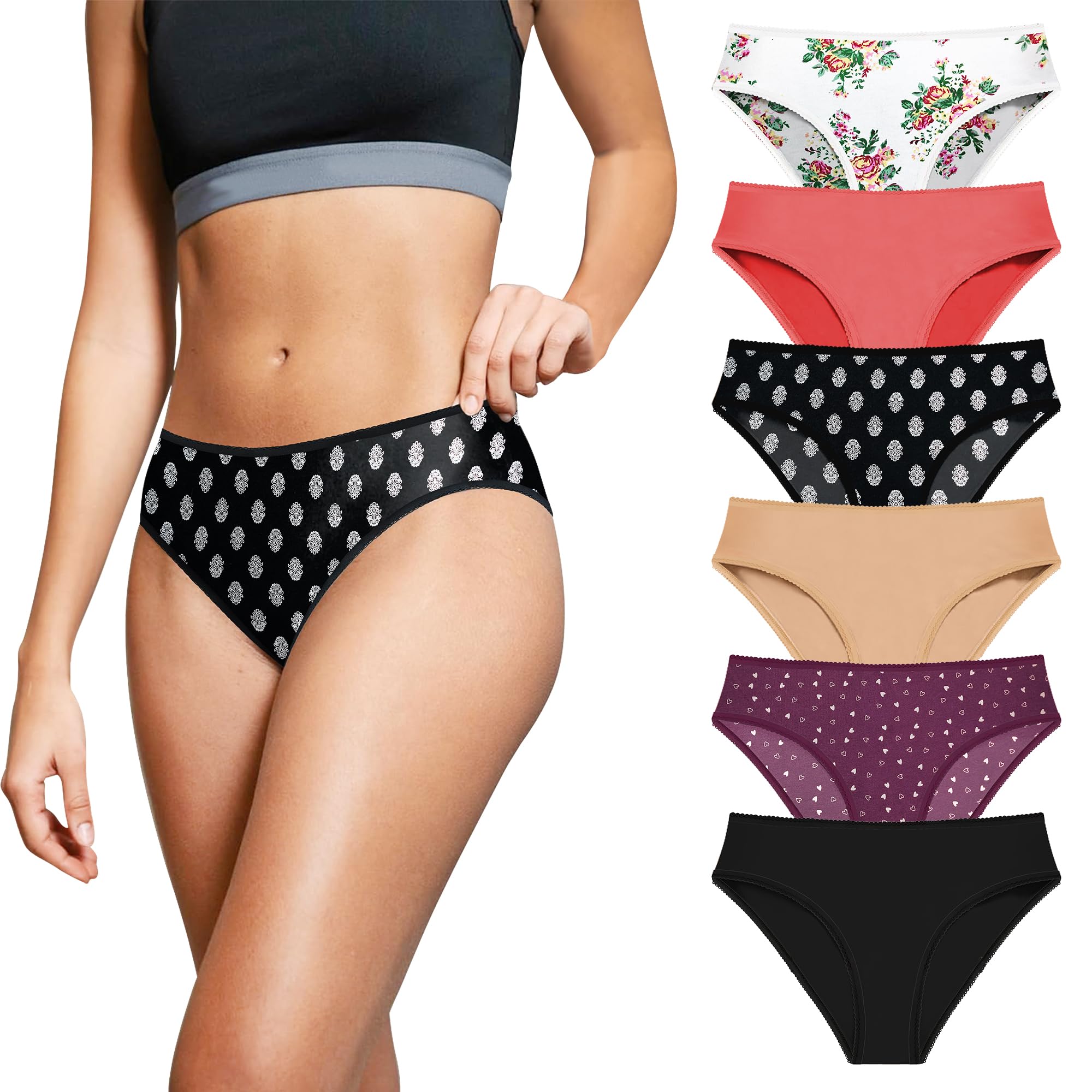 pepperika Cotton Underwear Full Coverage Regular Innerwear Bikini Panty Set for Women Hipster Brief for Daily Use Combo (Pack of Any Random Colours and Prints) Multicolour-picture-34