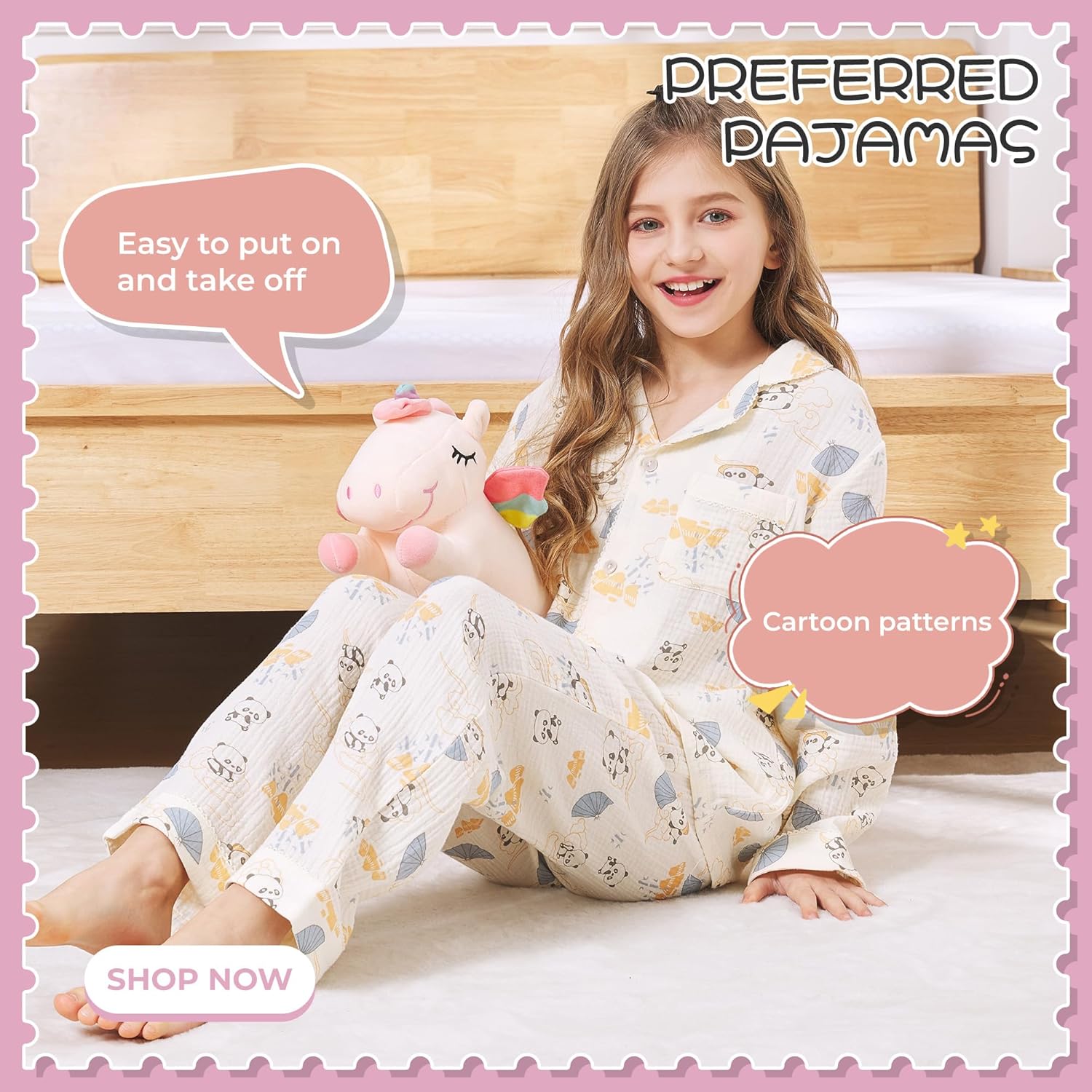 2 Pack Girls 100% Cotton Pajamas Set Kids Button Down Soft Pjs 2T-10 Years - Image 2