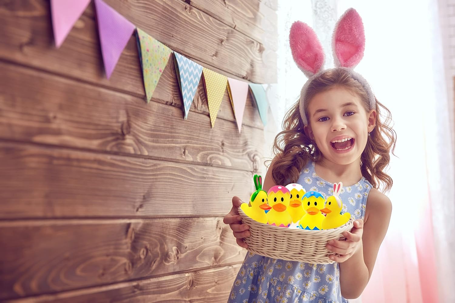 The Dreidel Company Happy Easter Rubber Duck Toy Bunny Rabbit Duckies for Kids Easter Eggs, Bath Birthday Gifts Baby Showers Summer Beach and Pool Activity, 2" (800-Pack)