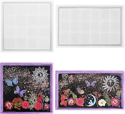 Miniatura 1 de RESINWORLD Molde de bandeja cuadrada rectangular para resina, molde de bandeja rodante, molde de resina de bandeja de silicona brillante con lados,