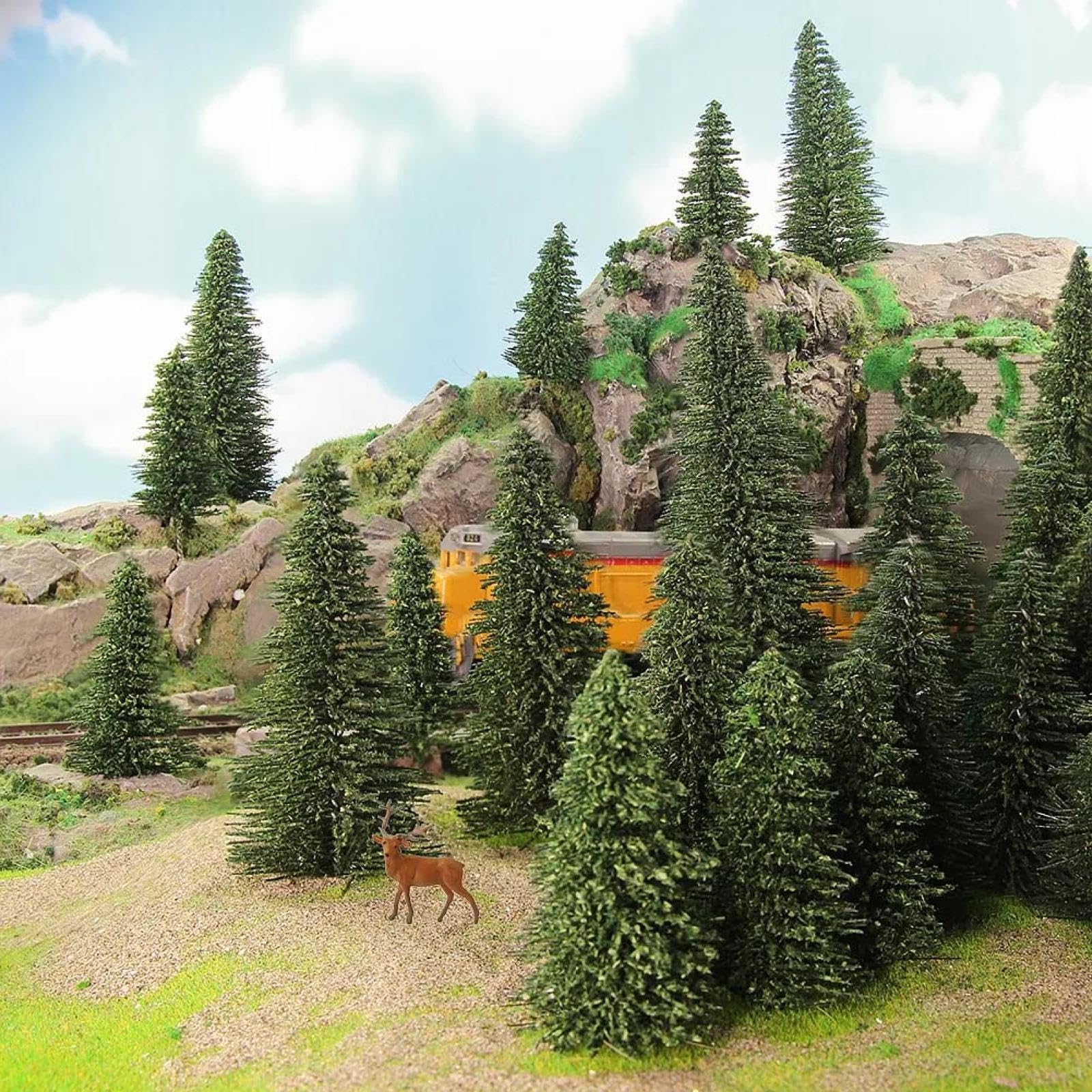 Modellbäume und Sträucher, 20 Stück, Modellkiefern, tiefgrüne Kiefern für HO O N Z Scale Eisenbahn-Layout-Szene, 12,6 cm