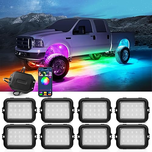 MICTUNING Y1 RGB+IC Dream Color - Kit de luces LED de roca 8 cápsulas de luces subterráneas para camiones con efecto de persecución, kits de luz de