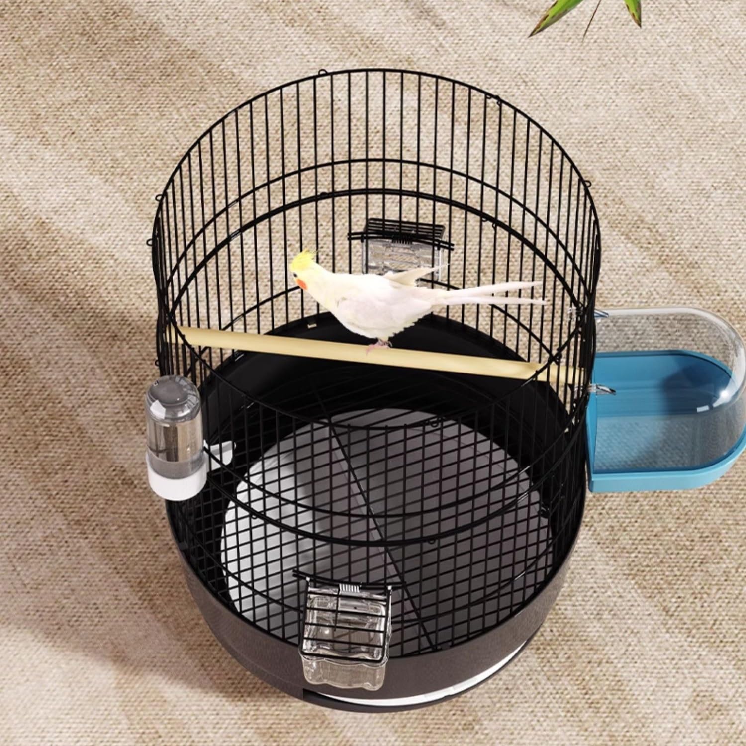 Jaula Redonda de Metal para Pájaros, Resistente y Ventilada, Jaula Loro para Agapornis, Periquitos, Voladera para Interiores y Exteriores(Black)