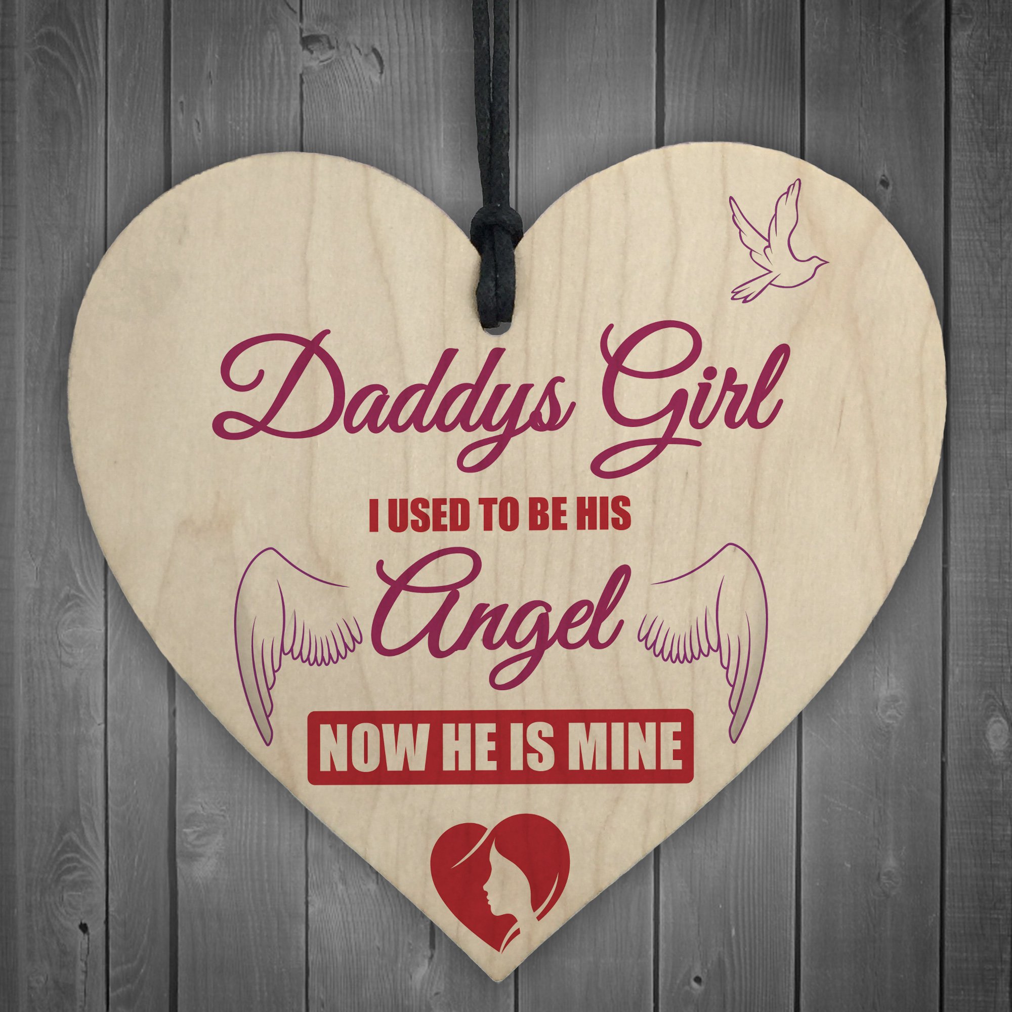 Red Ocean Daddy's Girl Father's Day Gift Angel Wood Heart Dad Grandad Sign Grave Memorial Plaque