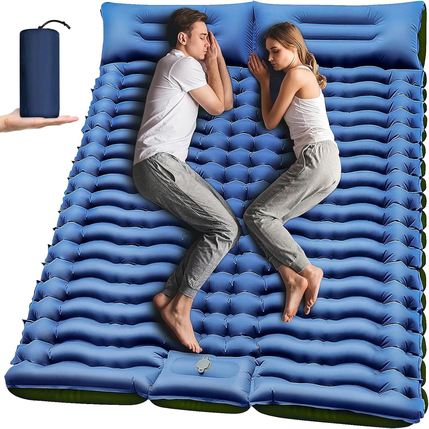 Yuzonc Double Sleeping Pad - Self Inflating 17cm Extra-Thick for 2 Person with Pillow Built-in Foot Pump Inflatable Sleeping Mat for Backpacking, Hiking, Traveling, Tent, Portable Camping Mat