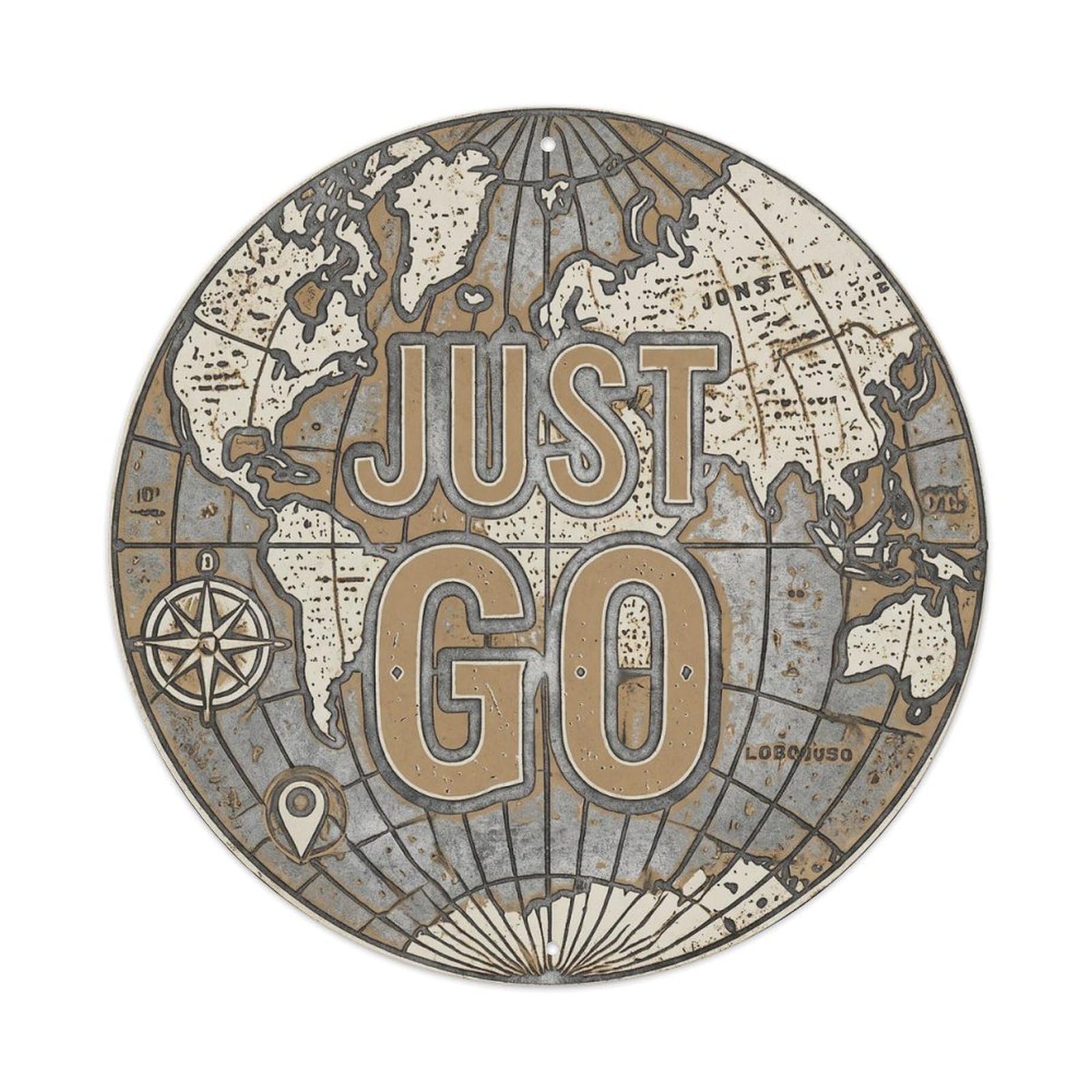 Yrnq 8X8inch Vintage Style Vintage World Map With Compass Just Go Turnpike Metal Tin Sign