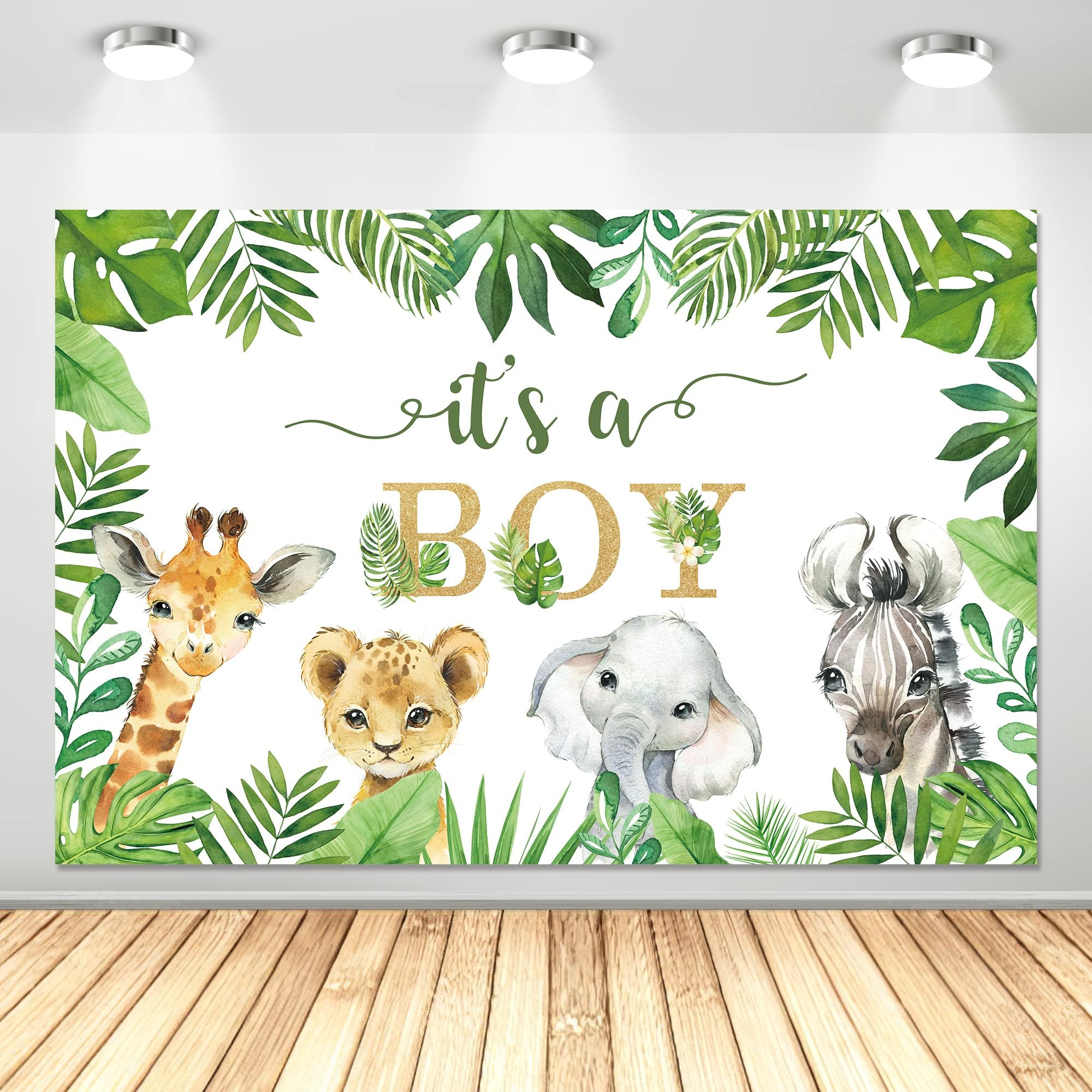 Safari Baby Shower Backdrop Decorations Boy - Jungle Animal Theme Baby Boy Background Banner Supplies, Safari Jungle Theme Baby Shower Photography Background Photo Booth Banner | 5x3ft