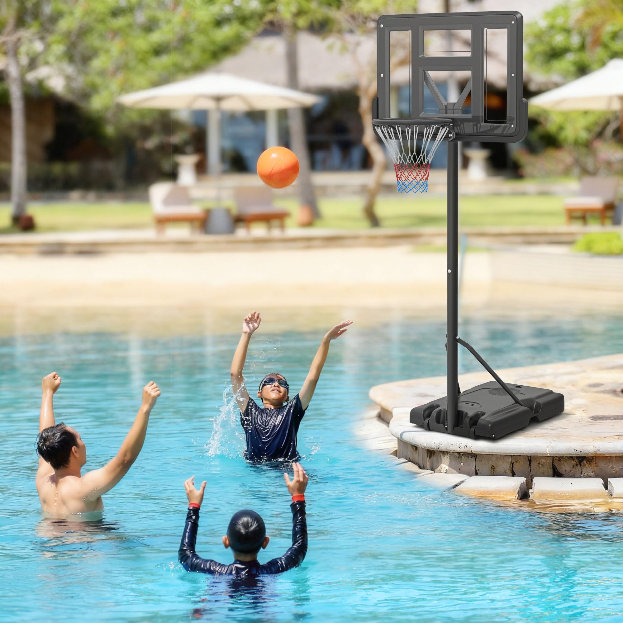 SPORTNOW Canasta de Baloncesto Exterior 2 en 1 Altura Ajustable 230-305 cm Aro para Piscina Soporte con Ruedas Base Rellenable Negro