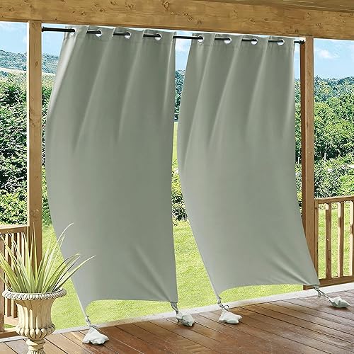 Vista 59 de RYB HOME Cortinas para exteriores resistentes al viento, bolsas con peso adjuntas, cortinas opacas de 84 pulgadas de largo, cortinas térmicas Beige