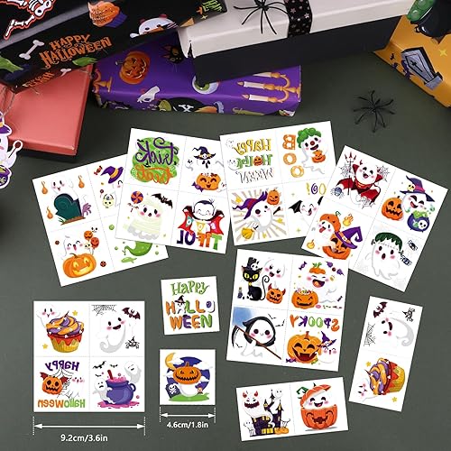 Konsait Ghost Tattoos, 96Pcs Perforated Cute Boo Witch Pumpkin Halloween Tattoos, Ghost Halloween Makeup Accessories & Party Favors, 48 Designs