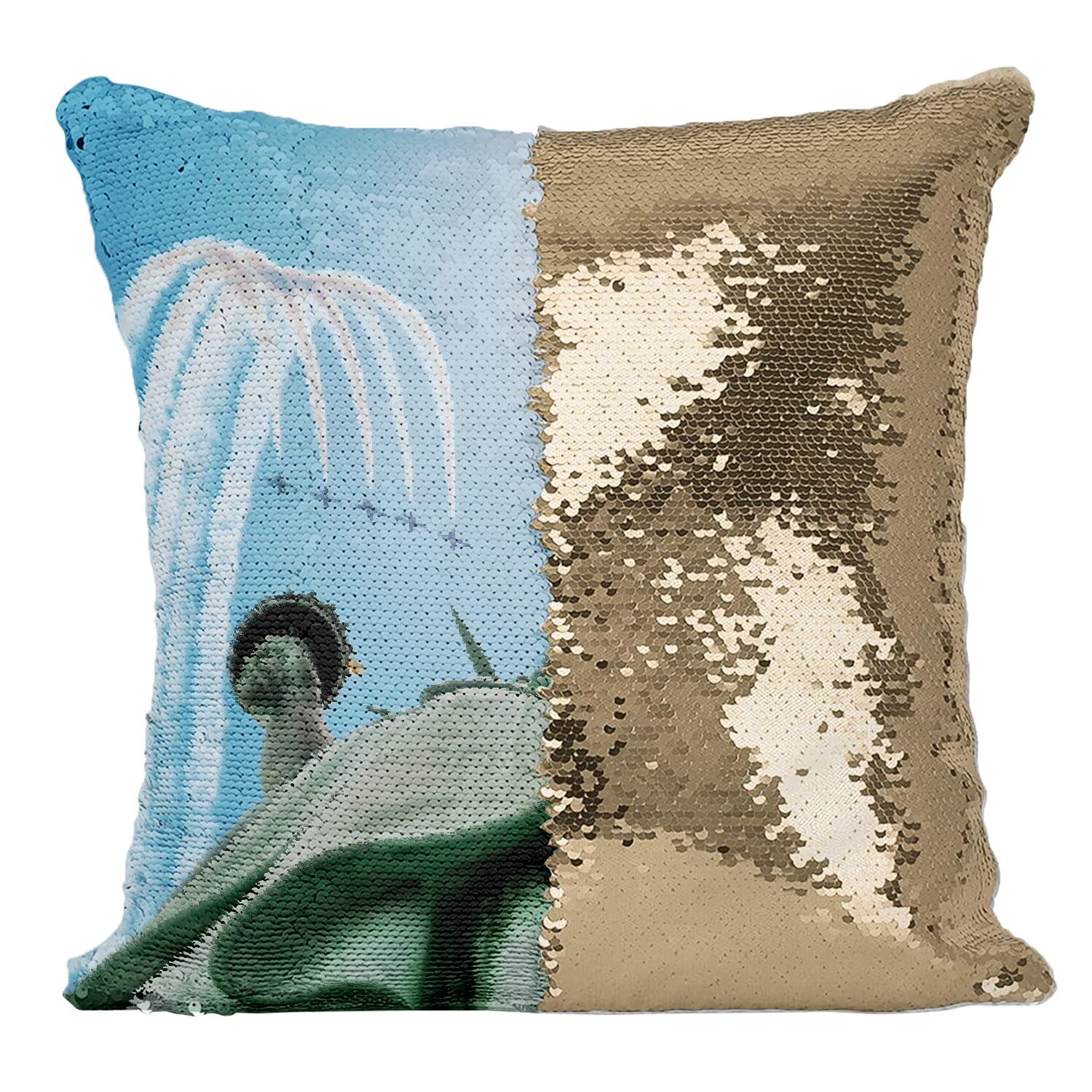 Coussin Sequin Doré New York et Avions pour illuminer votre canapé de salon