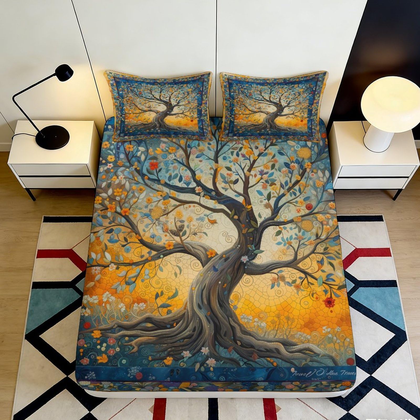 Dhbaneiok Style-8 3D Printed Autumn Tree Fitted Sheet Microfiber Artistic Nature Bed Cover Non-Slip Easy Care For Bedroom Guest Room 90X200x25cm