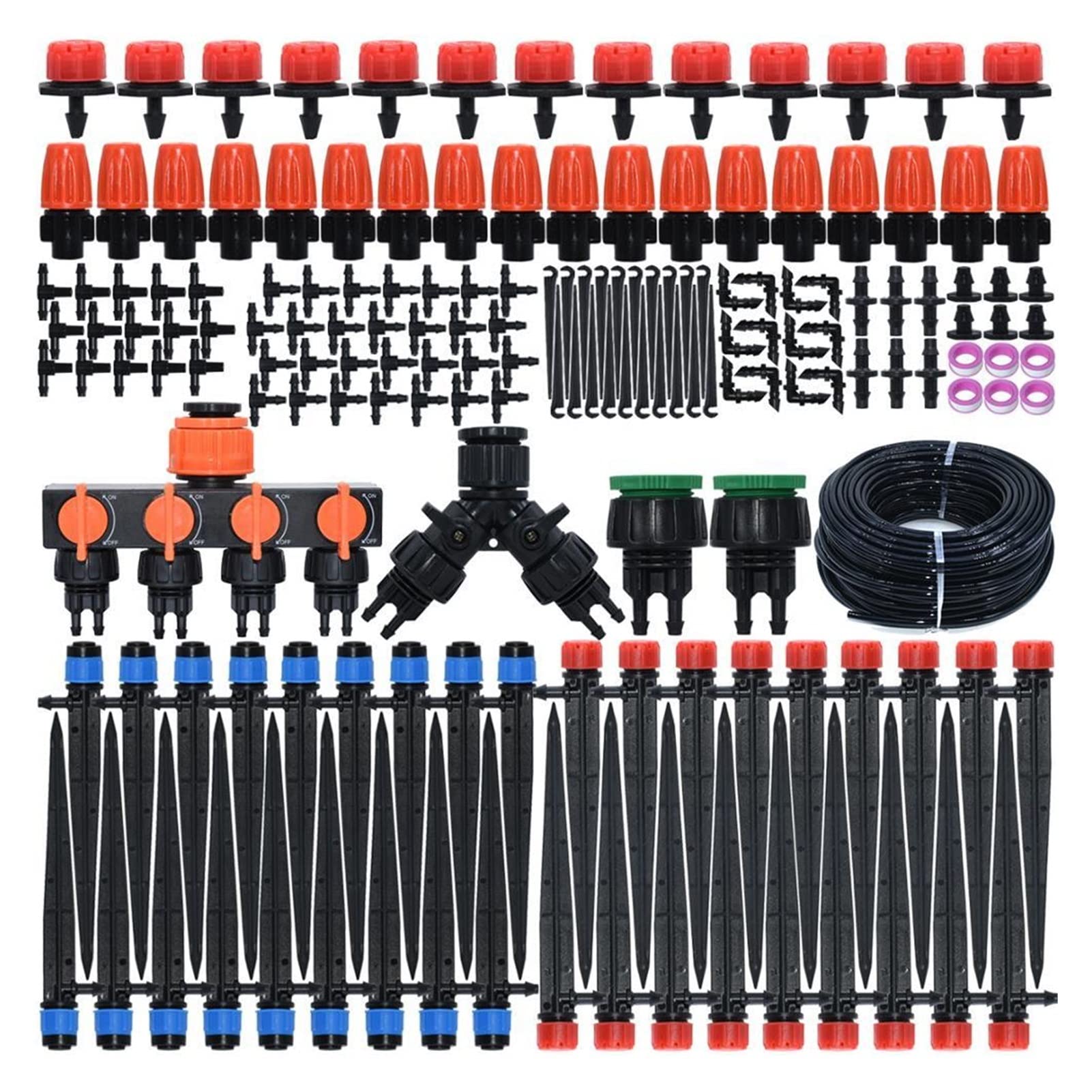 Zestaw do nawadniania kropelkowego 5-50 m DIY Micro Drip System nawadniania 4/7 mm Automatyczny nawadnianie roślin 8/4/2 Outlet Diverter Garden Hose Kit Regulowany Dripper (Kolor: KSL01-KIT290-15M)