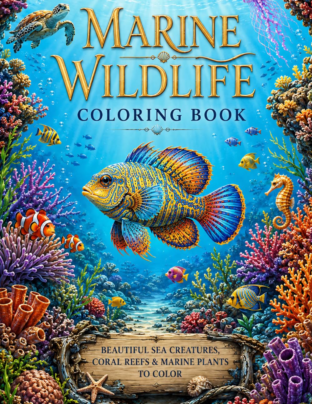 Marine Wildlife Coloring Book: Colorful Sea Animals, Coral Reefs & Relaxing Ocean Scenes with Simple to Detailed Designs for Adults and Teens (Nature’s Wonders Coloring Collection)
