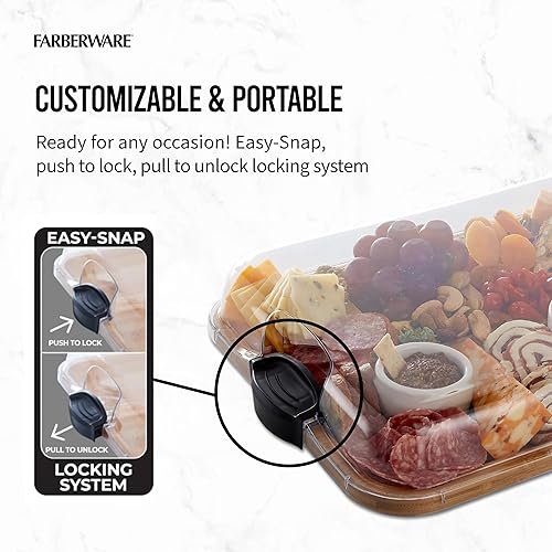 Miniatura 5 de Farberware Build-A-Board Tabla de cortar de bambú con compartimentos integrados y tapa de bloqueo transparente, asas negras, charcutería, bandeja