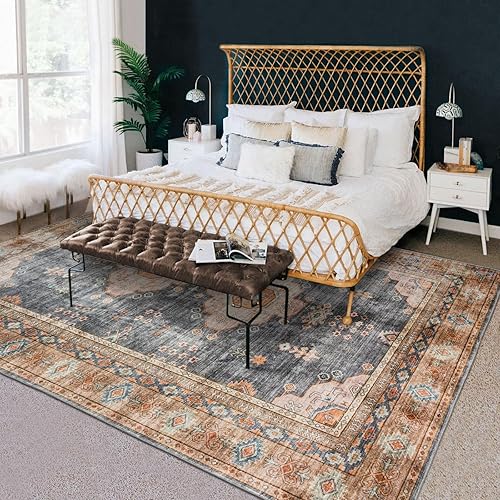 Miniatura 6 de Twinkle - Alfombra bohemia de 3 pies 6 pulgadas x 5 pies 6 pulgadas, antideslizante, lavable a máquina, alfombra vintage envejecida que no se