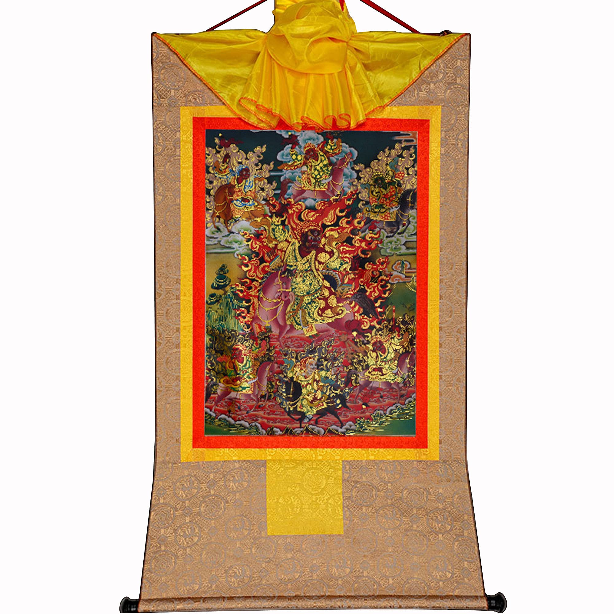 Gandhanra Thangka Tibetano - Tsiu Marpo Thangka - Arazzo di Buddha a Stampa Dorata per Decorazione Zen, Meditazione, Rilassamento Spirituale e Pace
