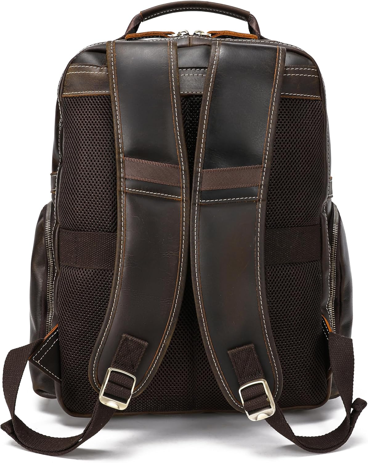 LANNSYNE Vintage Mens Full Grain Leather Backpack Fits 17.3 Inch Laptop, Large Casual Rucksack Shoulder Bag For Travel/Camping/Hiking-Brown - Image 7