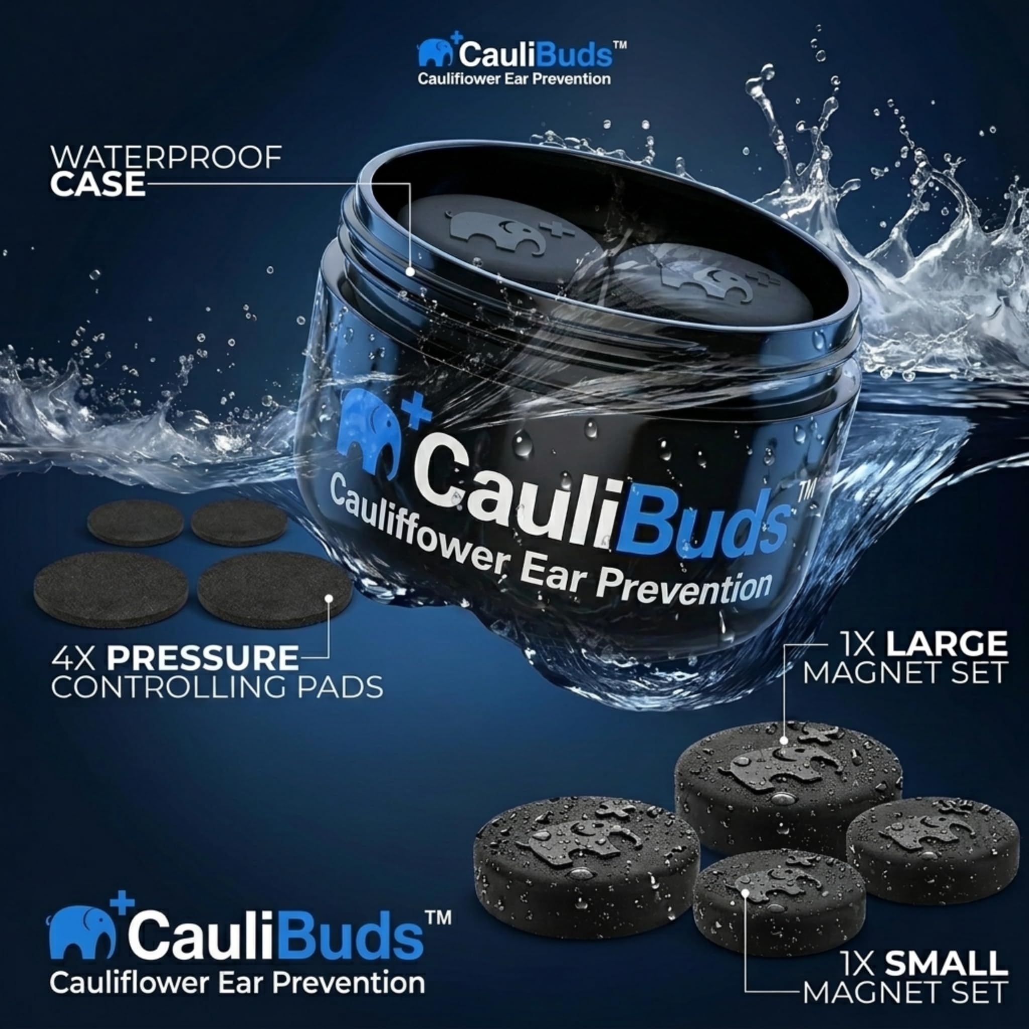 Aimants d'oreille en forme de chou-fleur – Kit de compression magnétique en silicone de qualité supérieure pour prévention et traitement des oreilles de chou-fleur en BJJ, lutte, MMA et
