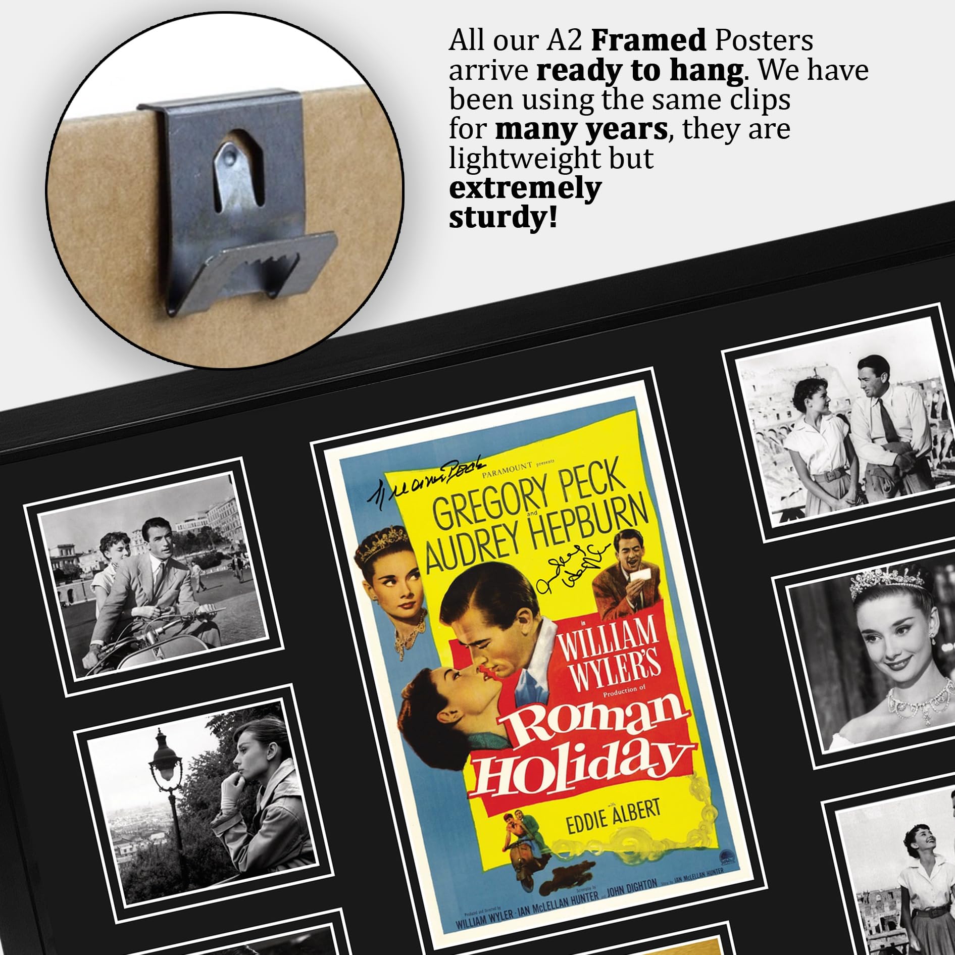 HWC Trading Roman Holiday Podpisany Plakat Filmowy A2 Deluxe w Ramie