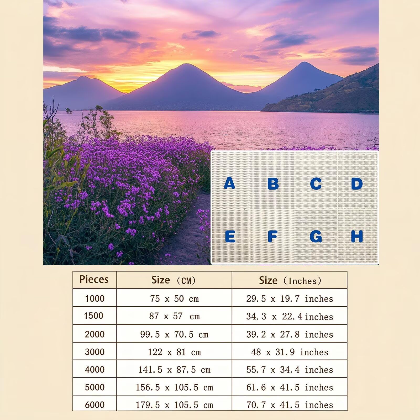 Puzzle 1000 Pezzi Classici, Puzzle paesaggio Fiore viola 75 x 50 cm, Gioco Educativo e Antistress in Legno con Poster Incluso, Ttività DIY per Famiglia, Regalo per Appassionati, Decor Parete, f0-532