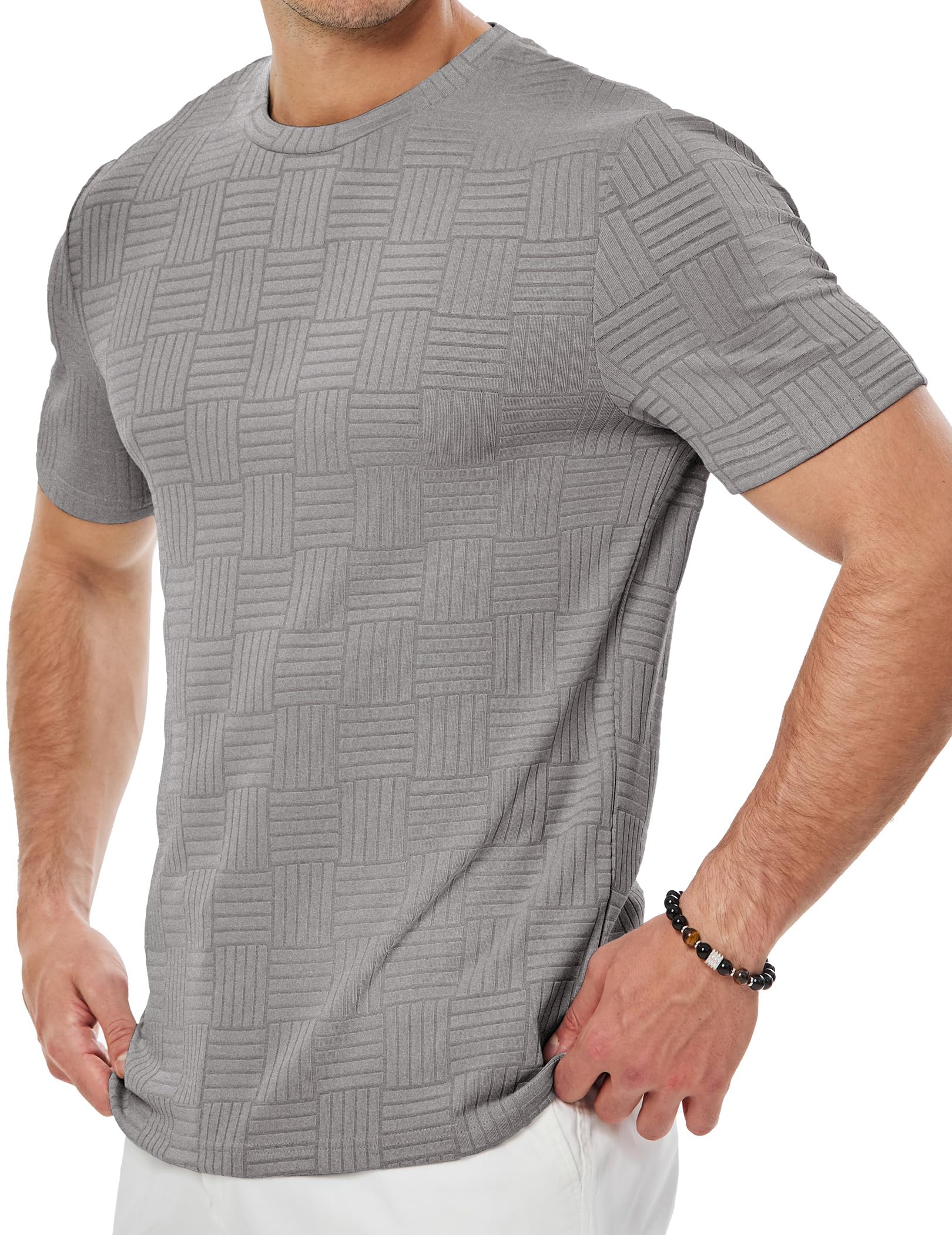 JMIERR T Shirt Herren Kurzarm Basic Rundhals Einfarbig T-Shirt Textured Muscle Slim Fit Hemd Herren Sportwear S-3XL