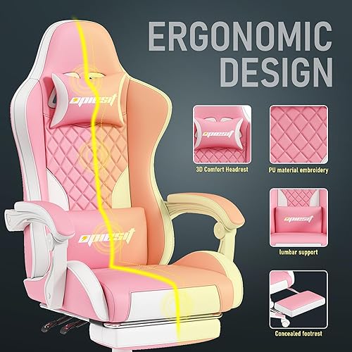 Miniatura 5 de Silla de juegos, sillas ergonómicas de computadora para adultos con reposapiés, silla de oficina de piel sintética con soporte lumbar ajustable y